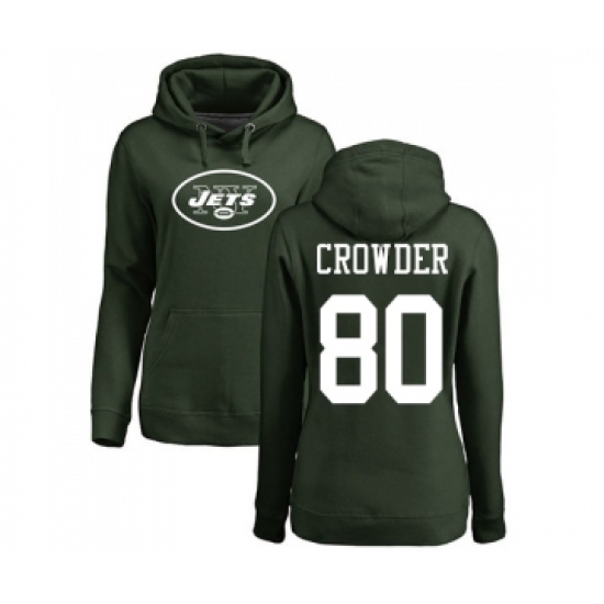 Football Women's New York Jets #80 Jamison Crowder Green Name & Number Logo Pullover Hoodie