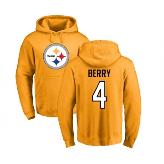 Football Pittsburgh Steelers #4 Jordan Berry Gold Name & Number Logo Pullover Hoodie