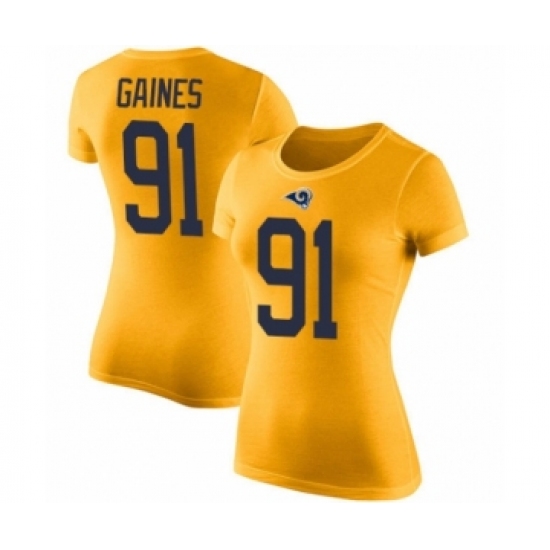 Women's Los Angeles Rams #91 Greg Gaines Gold Rush Pride Name & Number T-Shirt
