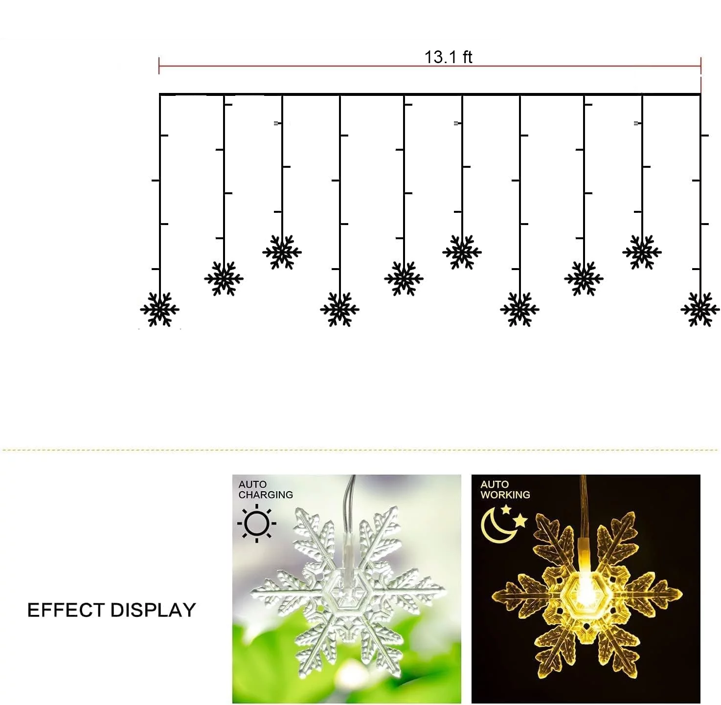 Snowflake Window Curtain String Lights - 13.1 ft Multicolor/Warm White/White Color Window Curtain String Connectable Twinkle Light for Christmas Halloween Holiday Decor - Curated Treasures Market