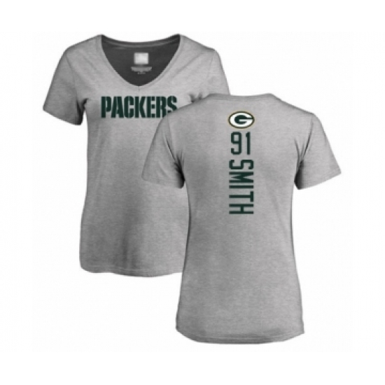 Football Women's Green Bay Packers #91 Preston Smith Ash Backer V-Neck T-Shirt