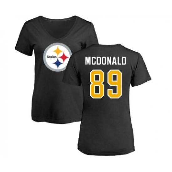 Football Women's Pittsburgh Steelers #89 Vance McDonald Black Name & Number Logo Slim Fit T-Shirt
