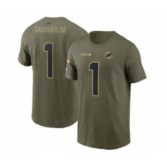 Men's Miami Dolphins Tua Tagovailoa Football Camo 2021 Salute To Service Name & Number T-Shirt