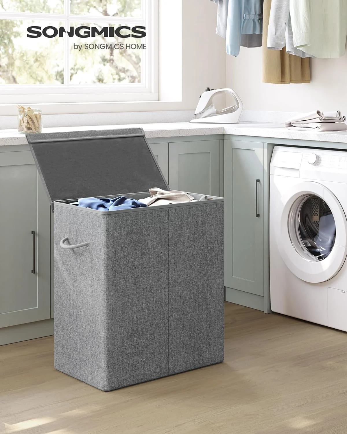 Sturdy Double Laundry Hamper with Lid, Removable Fabric Bag, 142L Large Clothes Hamper 2 Section, Laundry Basket with Handles for Closet, Laundry Room, Bedroom, Bathroom, Gray ULCB02G - Curated Treasures Market