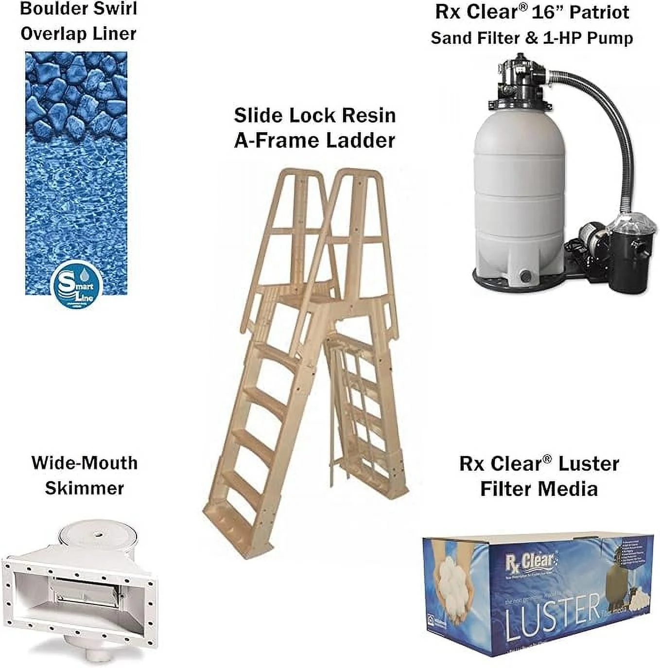 Lake Effect Pools 15' x 30' Oval 48 Wall Impressions Swimming Pool Kit with Boulder Swirl Liner