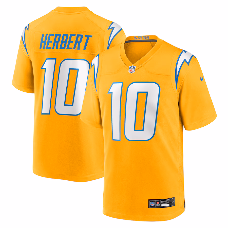 Youth Los Angeles Chargers Justin Herbert Nike Gold Alternate Charger Power Game Player Jersey