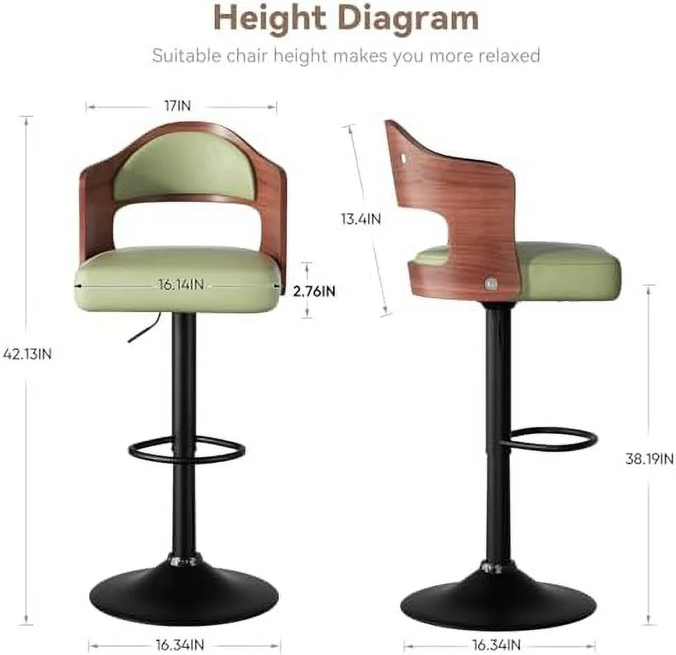 SQFGHB Swivel  Stools Set of 4 Seat Adjustable Height 24.5-33.5IN  Wooden Barstools PU Leather Upholstered  Chairs with Back & Footrest for  Kitchen Dining Room White - Curated Treasures Market