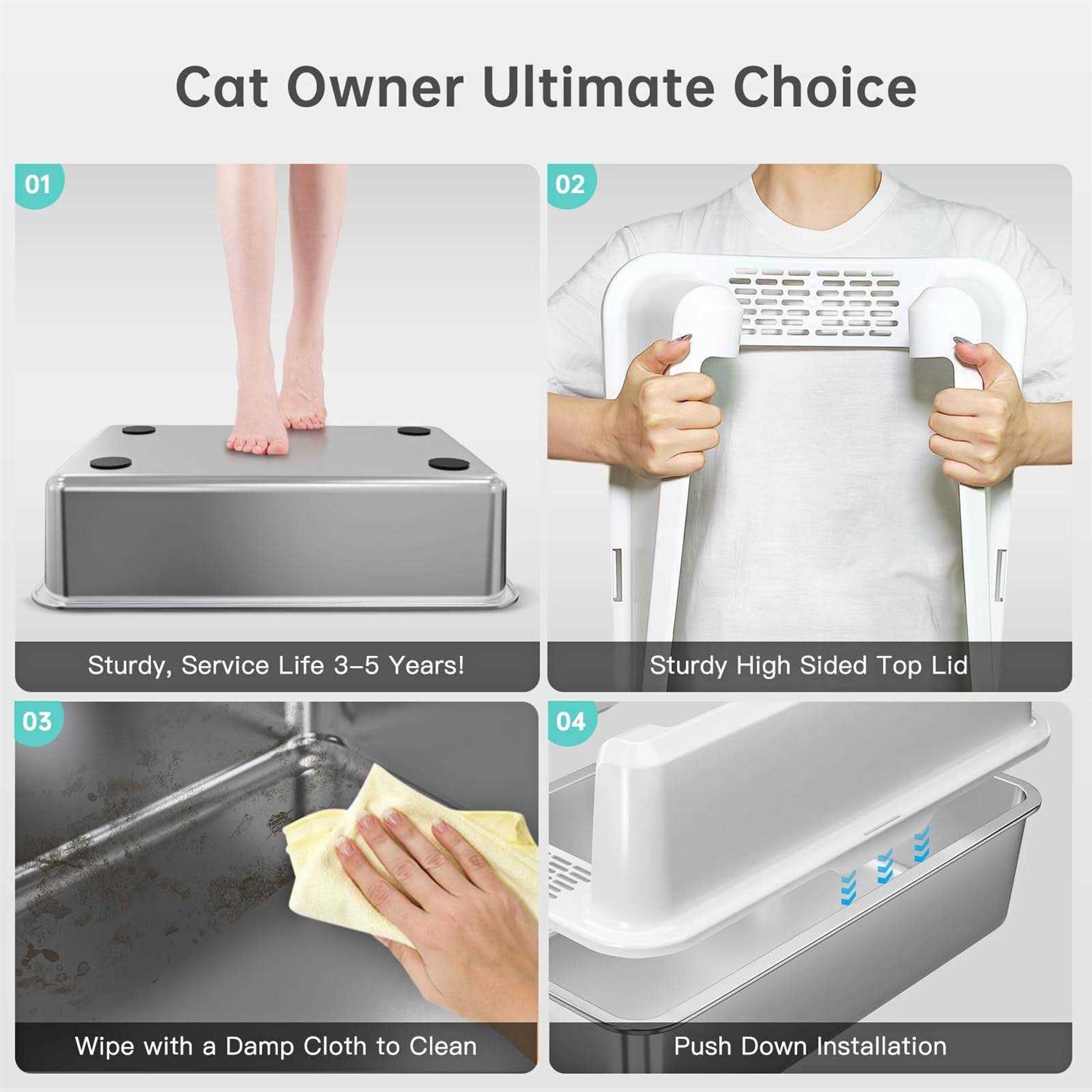 WoofiGo Stainless Steel Cat Litter Box with Lid XL Litter Box for Big Cats
