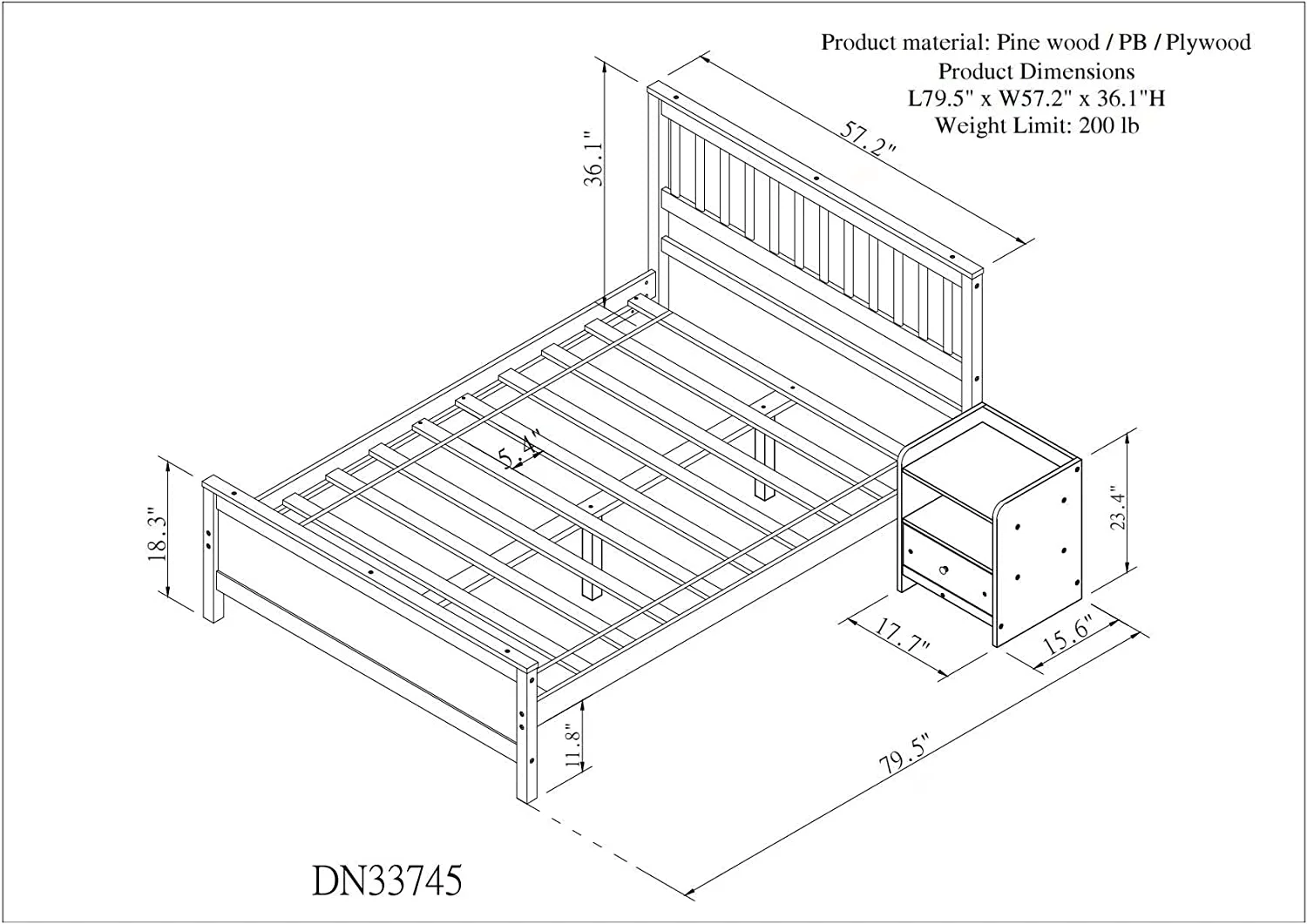 Full Bed Frame with Nightstand Full Size Bed Frame for Kids, Teens, Adults with Slats, Headboard & Footboard, Wood Full Size Platform Bed for Bedroom Small Living Space, No Box Spring Needed-White - Curated Treasures Market