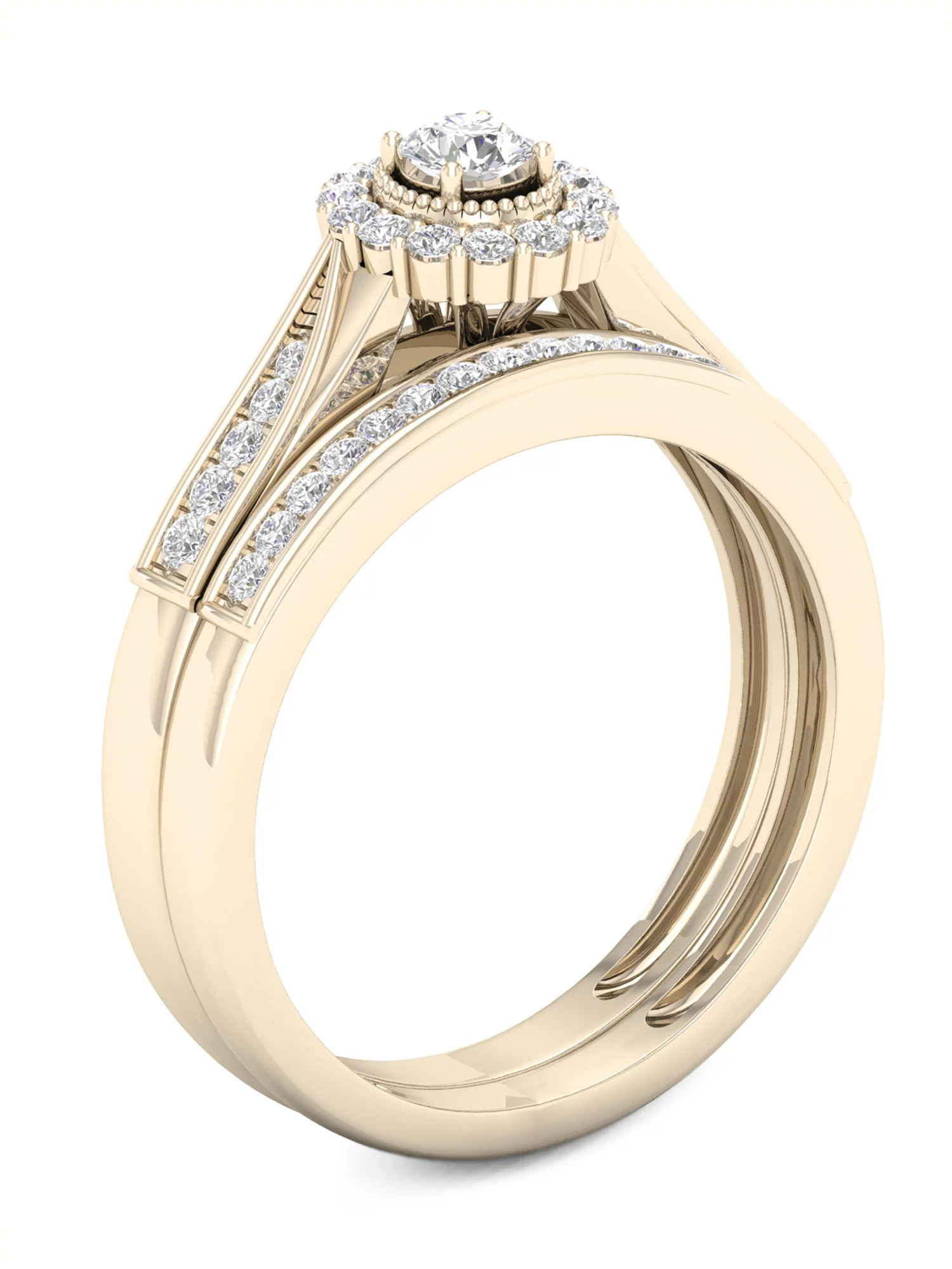 Imperial 1/3Ct TDW Diamond 10k Yellow Gold Halo Bridal Set (H-I, I2) - Curated Treasures Market