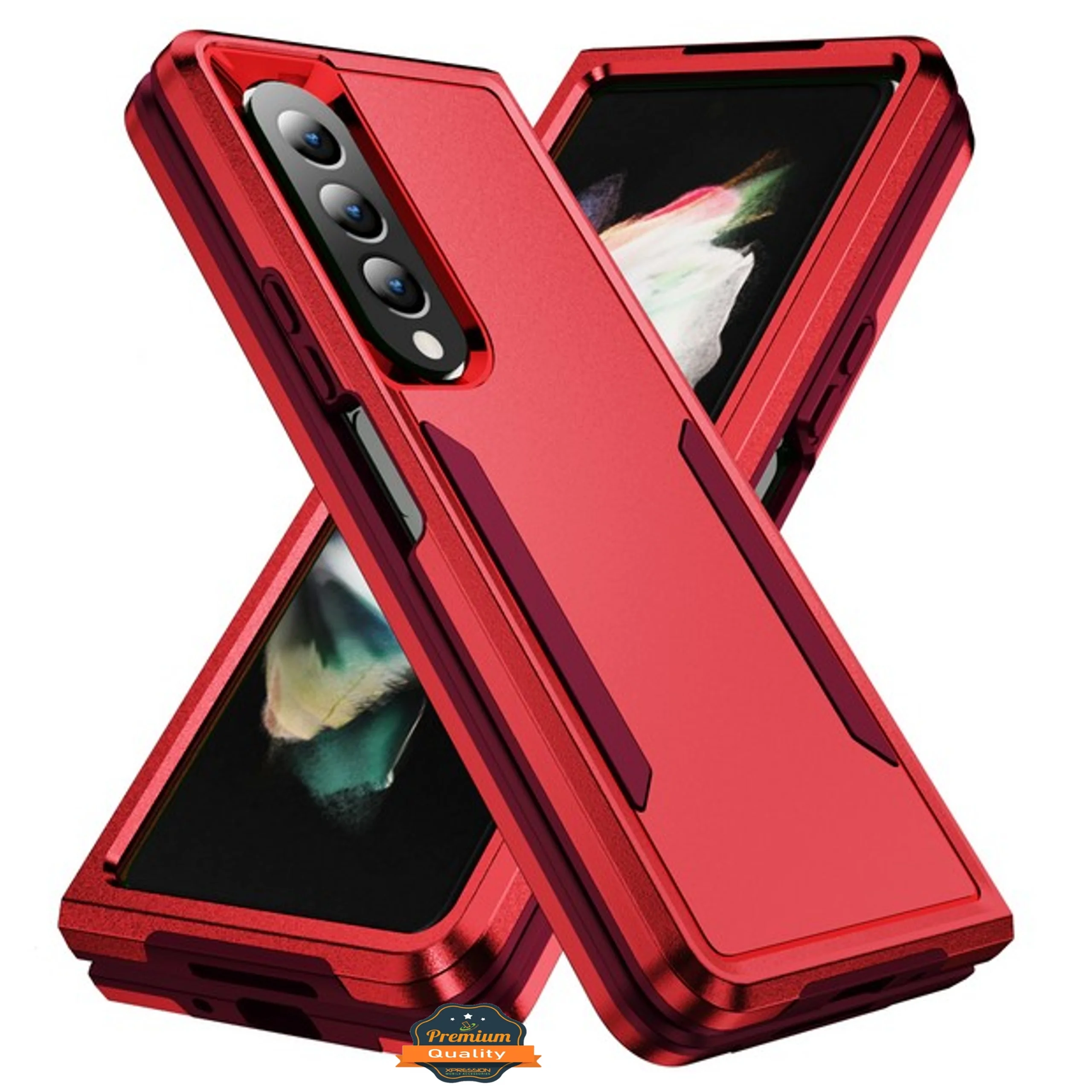 For Samsung Galaxy Z Fold 5 Hybrid Bumper Rugged Dual Layer Hard PC TPU Heavy-Duty Military-Grade Rubber Protective Phone Case Cover by Xpression - Red - Curated Treasures Market