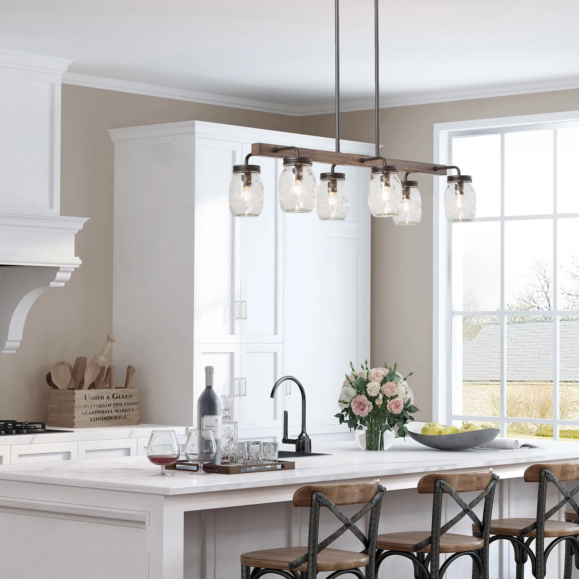 Modern Farmhouse 6-Light Chandelier Glass Bar Kitchen Island Lights - L27.5