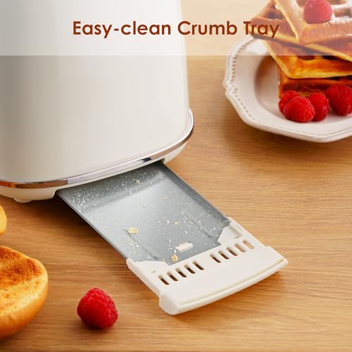 Roter Mond 2 Slice Toaster Retro Stainless Steel Toaster with Bagel, Cancel, Defrost Function and 6 Bread Shade Settings Bread Toaster, Extra Wide Slot and Removable Crumb Tray, ST028