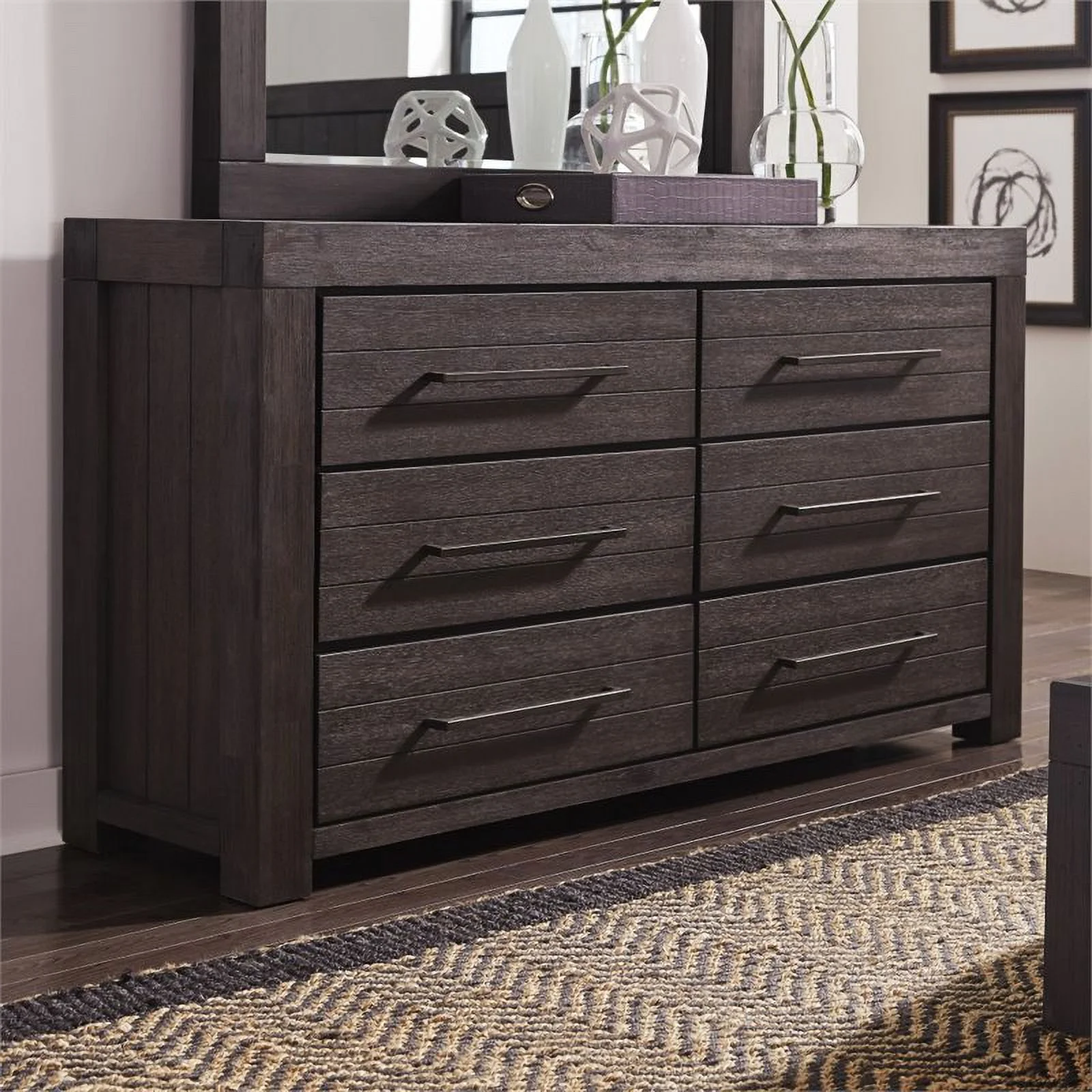Bowery Hill 6 Drawer Dresser in Distressed Basalt Gray