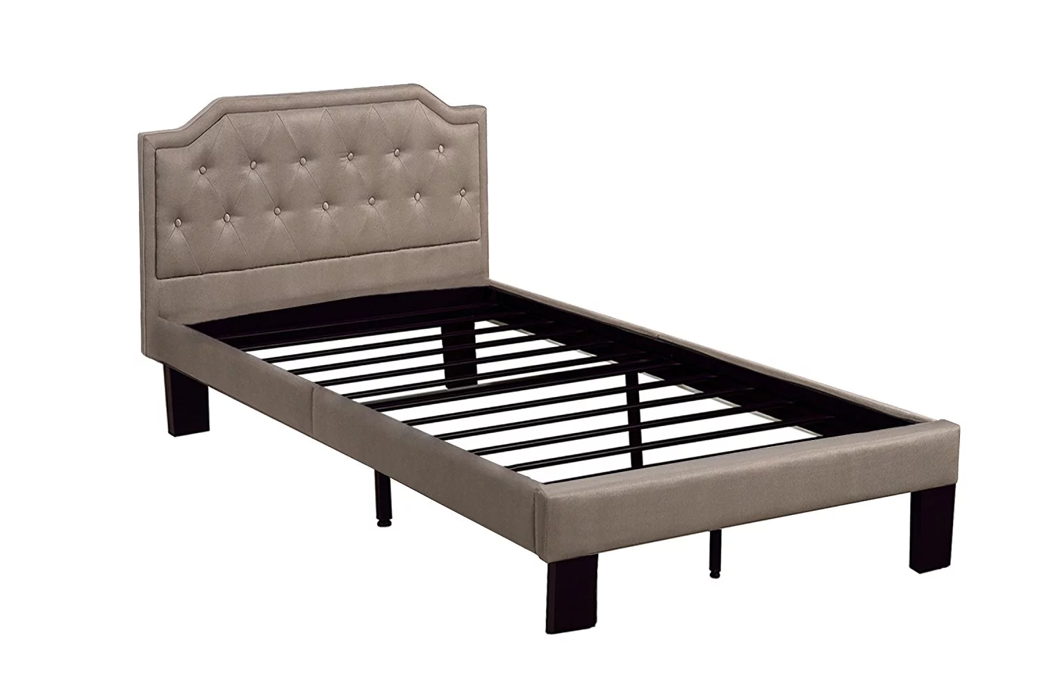 Modern Polyfabric Upholstered Arched Shaped and Accent Tufts Trimmed Twin Size Bed in Tan