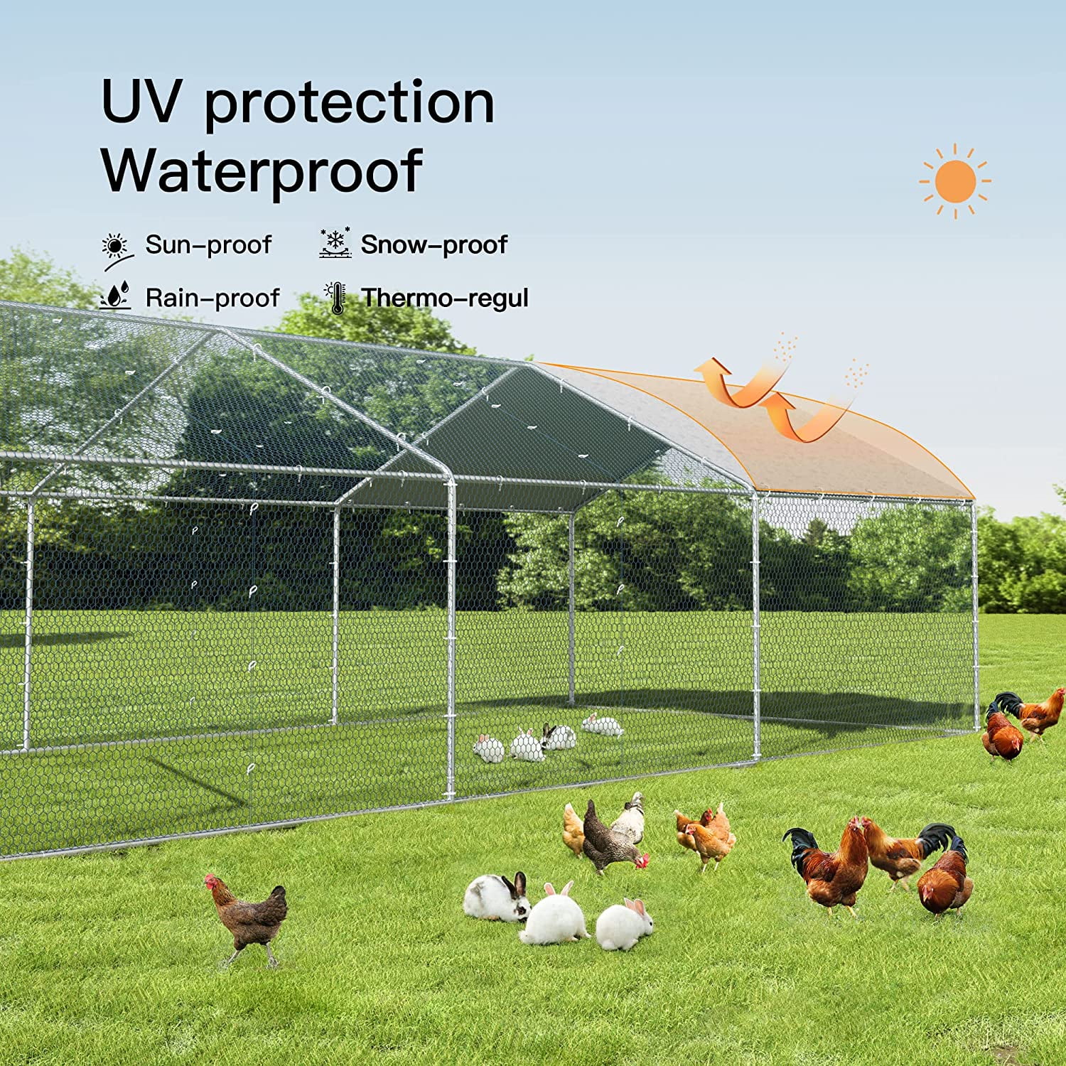 ALAULM Chicken Coops Large Metal Chicken Coops, Outdoor Walk-in Poultry Cage Chicken Run House Chicken Pen with Waterproof and UV Protection Cover for Outdoor - Curated Treasures Market