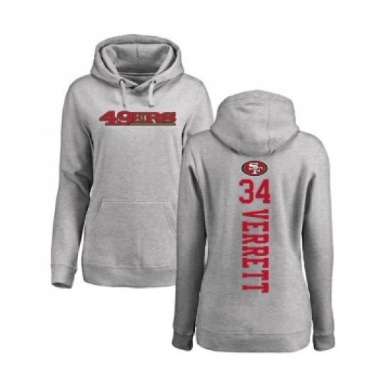 Football Women's San Francisco 49ers #34 Jason Verrett Ash Backer Pullover Hoodie