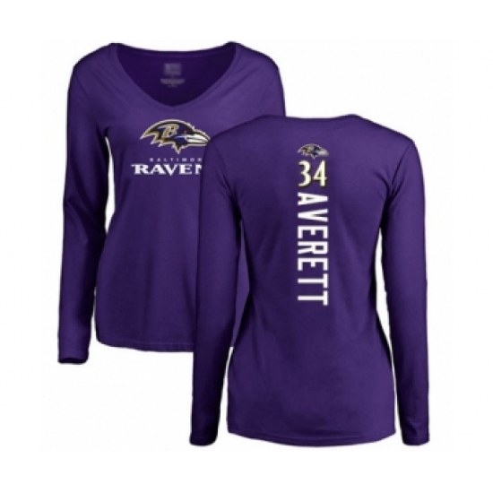 Football Women's Baltimore Ravens #34 Anthony Averett Purple Backer Long Sleeve T-Shirt