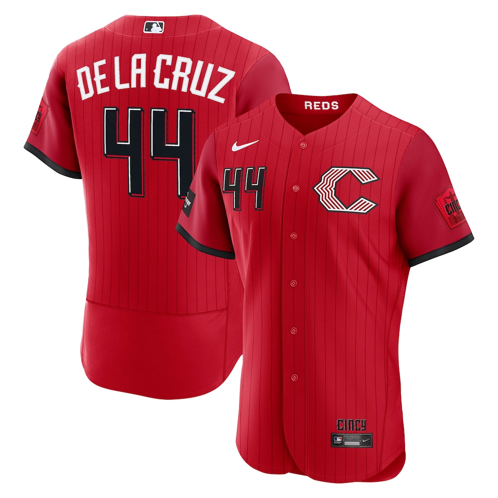 Men's Cincinnati Reds Elly De La Cruz Nike Red 2026 City Connect Authentic Sponsor Patch Jersey