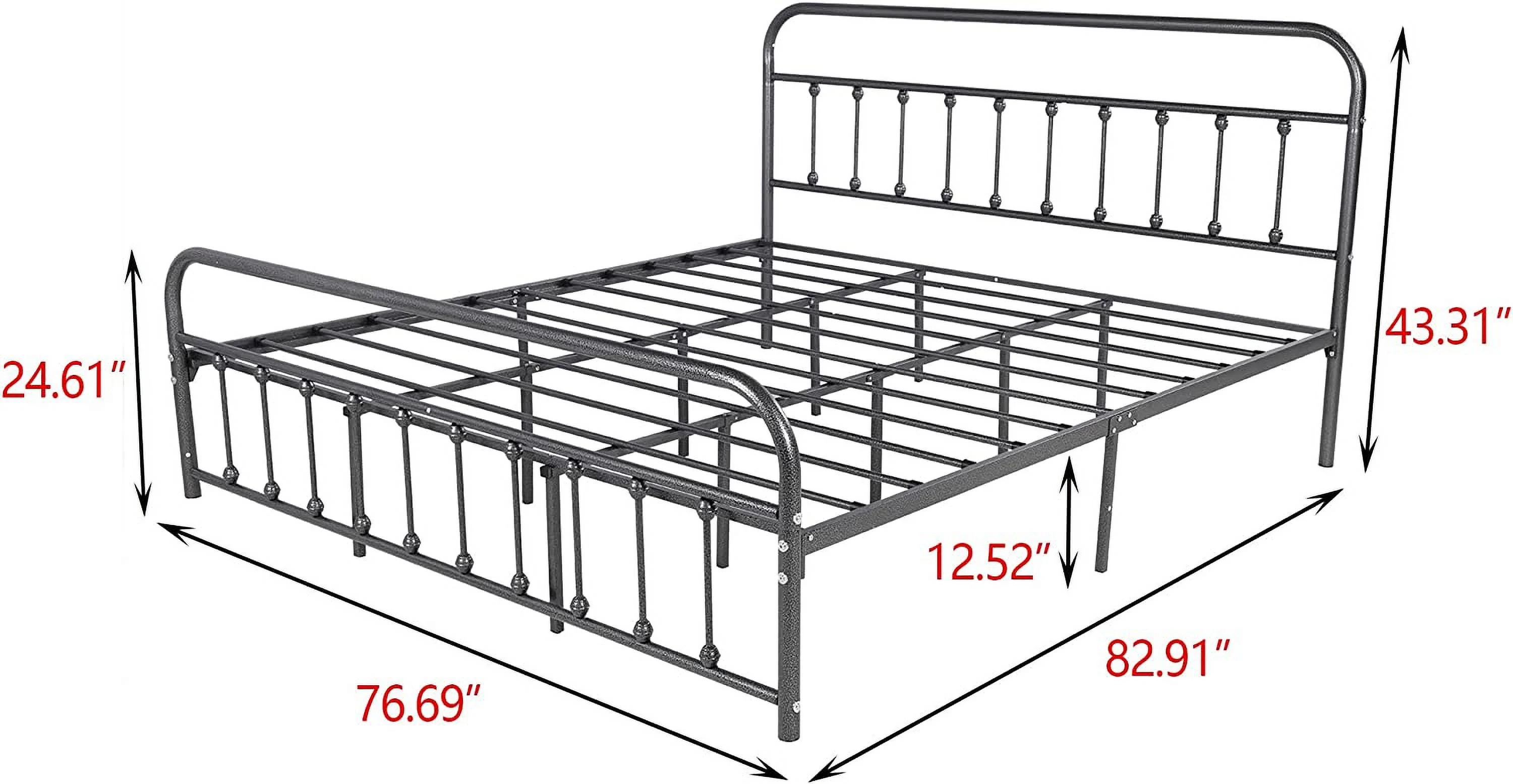 AUFANK King Bed Frame Metal Victorian Vintage Style Headboard and Footboard No Box Spring Heavy Duty Steel Slat Mattress Foundation Black/Silver - Curated Treasures Market
