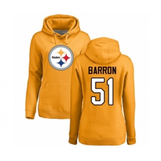 Women's Pittsburgh Steelers #51 Mark Barron Gold Name & Number Logo Pullover Hoodie