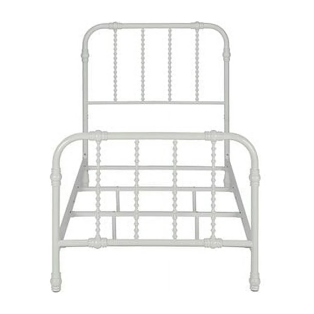 DHP Jenny Lind Kids Metal Bed Frame with Headboard, Twin, White