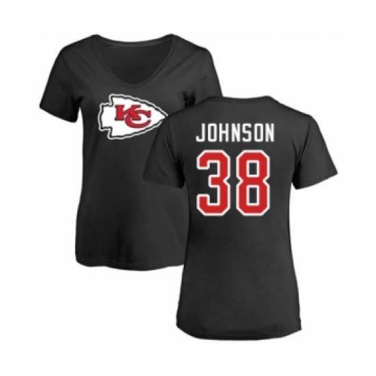 Football Women's Kansas City Chiefs #38 Dontae Johnson Black Name & Number Logo Slim Fit T-Shirt