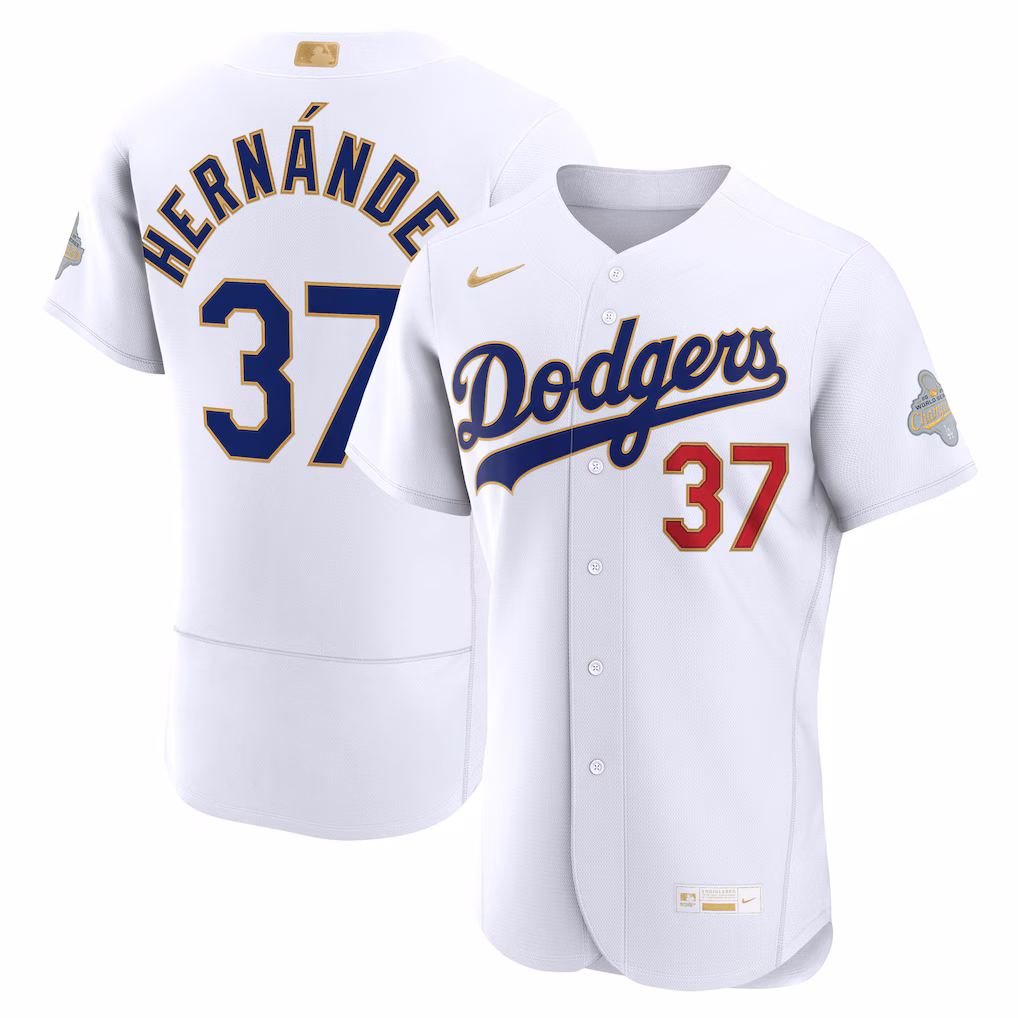 Men's Los Angeles Dodgers Teoscar Hernández Nike White 2026 Gold Collection Authentic Jersey