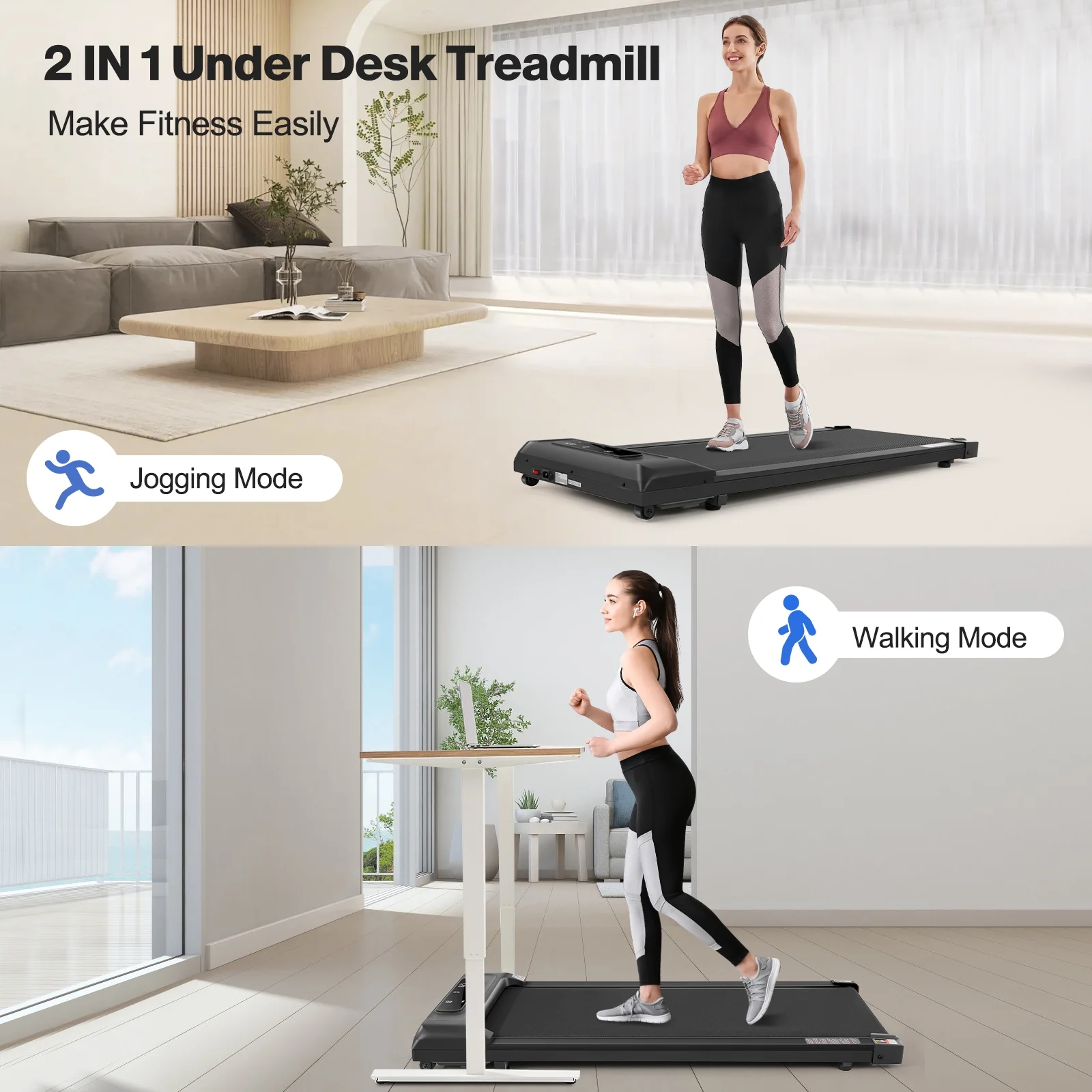 Walking Pad Under Desk Treadmills for Home,Smart App Remote Control 2.5HP Electric Jogging Running Machine with LED Display 300lbs Capacity
