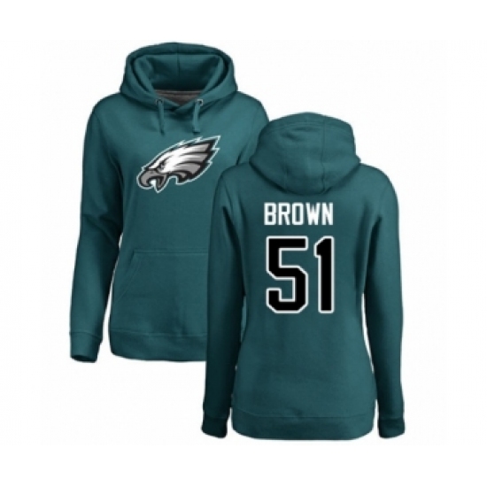 Women's Philadelphia Eagles #51 Zach Brown Green Name & Number Logo Pullover Hoodie