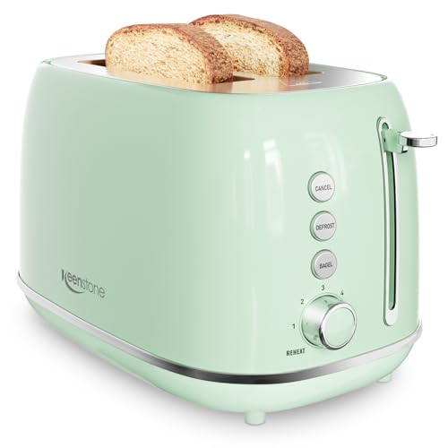 2 Slice Toaster Retro Stainless Steel Toaster with Bagel, Cancel, Defrost Function and 6 Bread Shade Settings Bread Toaster, Extra Wide Slot and Removable Crumb Tray