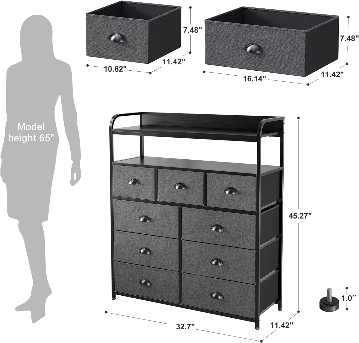 Dresser for Bedroom, Chest of Drawers for Bedroom,Tall Dresser with 9 Drawer Dresser,Fabric Dresser for Closet with Wood Top for Living Room,Entryway,2 Shelves,Metal Frame - Curated Treasures Market