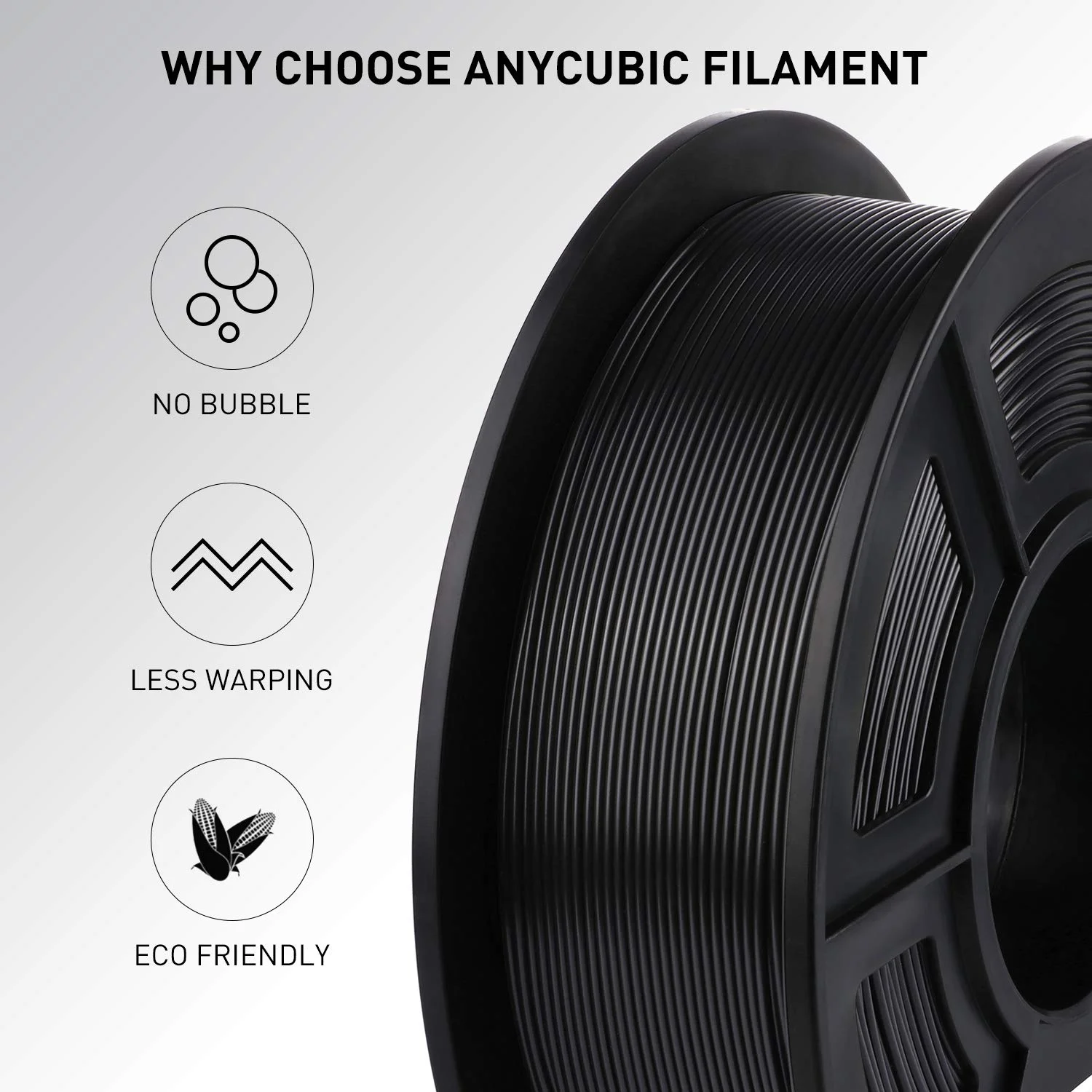 ANYCUBIC 3D Printer Filament , 1.75mm Dimensional Accuracy +/- 0.02mm 3D Printing PLA Filament  Fits for Most FDM 3D Printers (Black 1KG Spool) - Curated Treasures Market