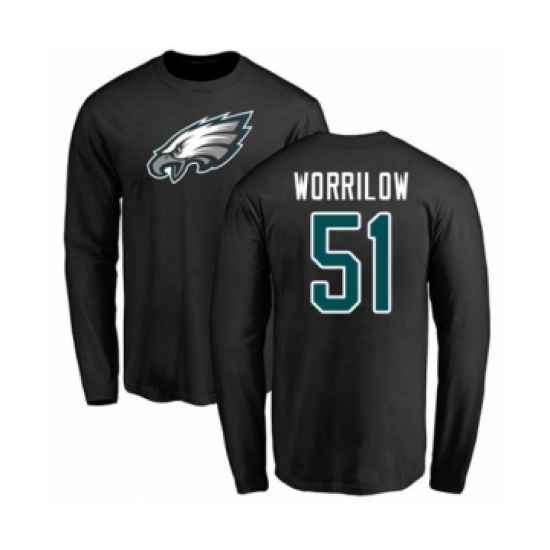 Philadelphia Eagles #51 Paul Worrilow Black Name & Number Logo Long Sleeve T-Shirt