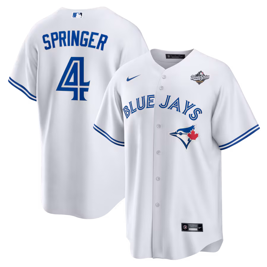 Men's Toronto Blue Jays George Springer Nike White 2025 World Series Home Replica Player Jersey