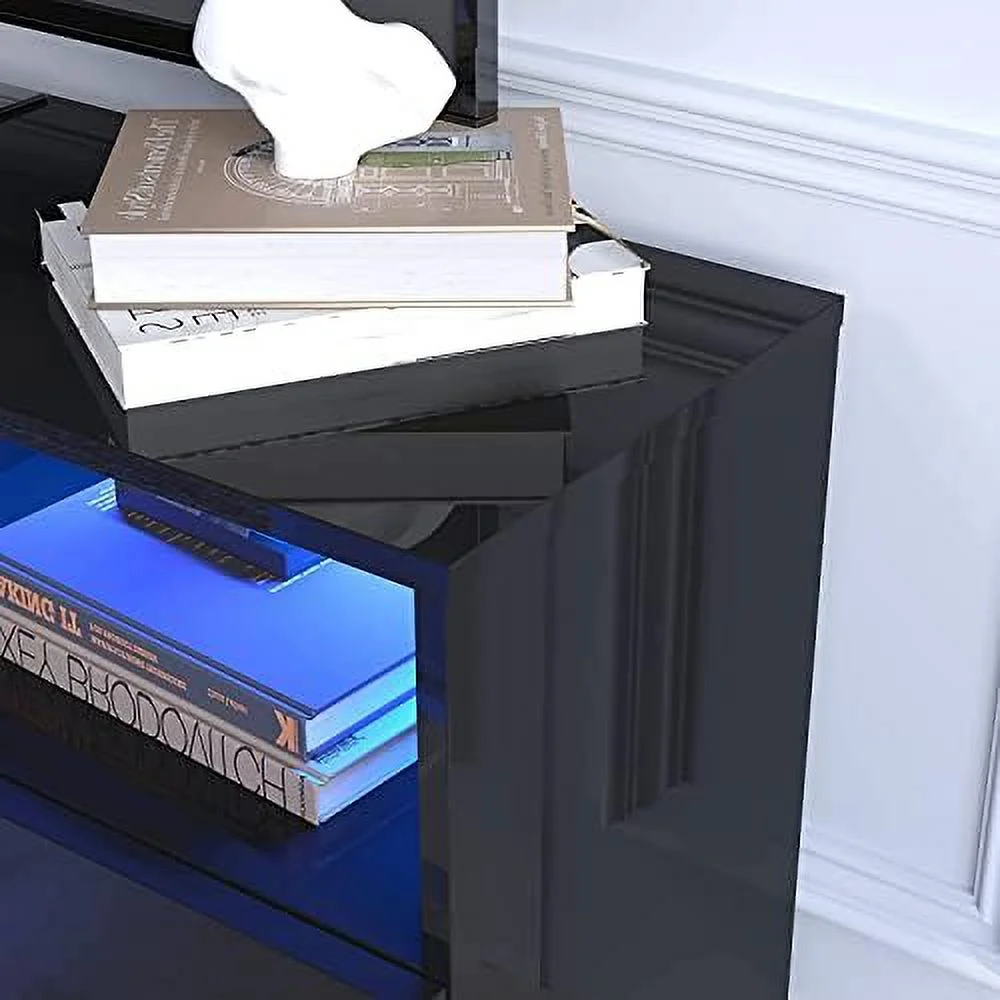 CKPFVY LED TV Stand for 75/80 inch TV  Modern Television Table Center Media Console with Drawer and Led Lights  High Glossy Entertainment Center for Living Game Room Bedroom(Black) - Curated Treasures Market