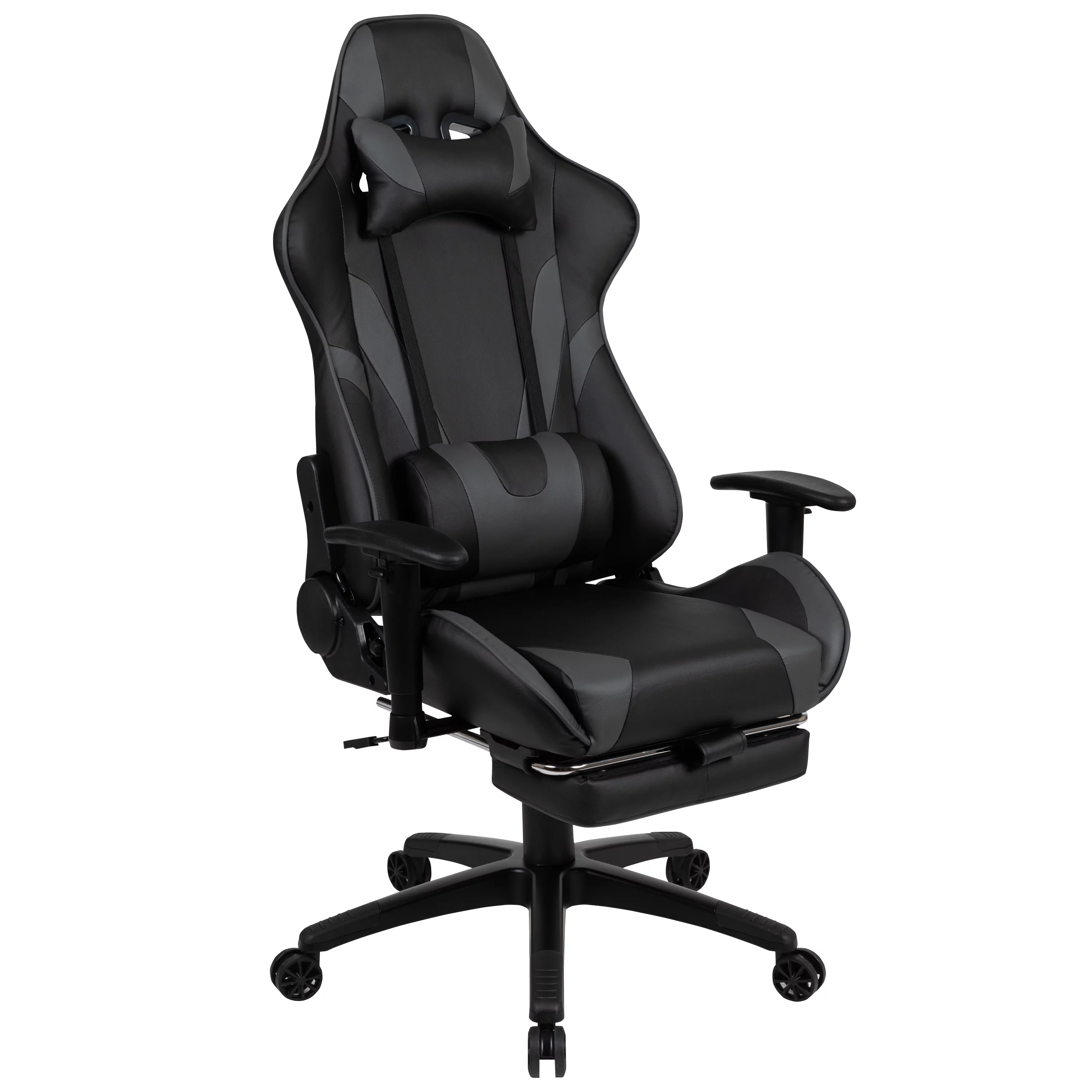 Emma + Oliver Z300 Gaming Chair Racing Office Ergonomic Computer Chair with Fully Reclining Back and Slide-Out Footrest in Gray LeatherSoft - Curated Treasures Market