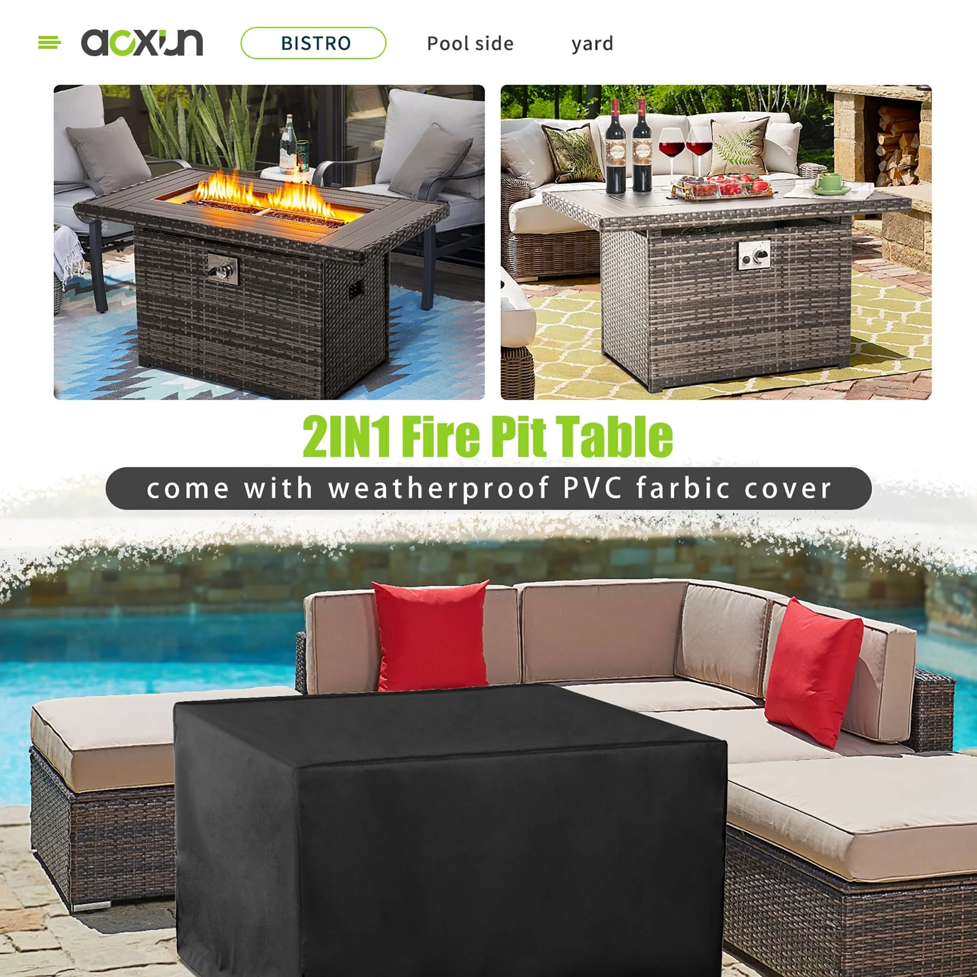 Aoxun 44 inch Fire Pit Table, 50000 BTU Outdoor Gas Grey - Curated Treasures Market