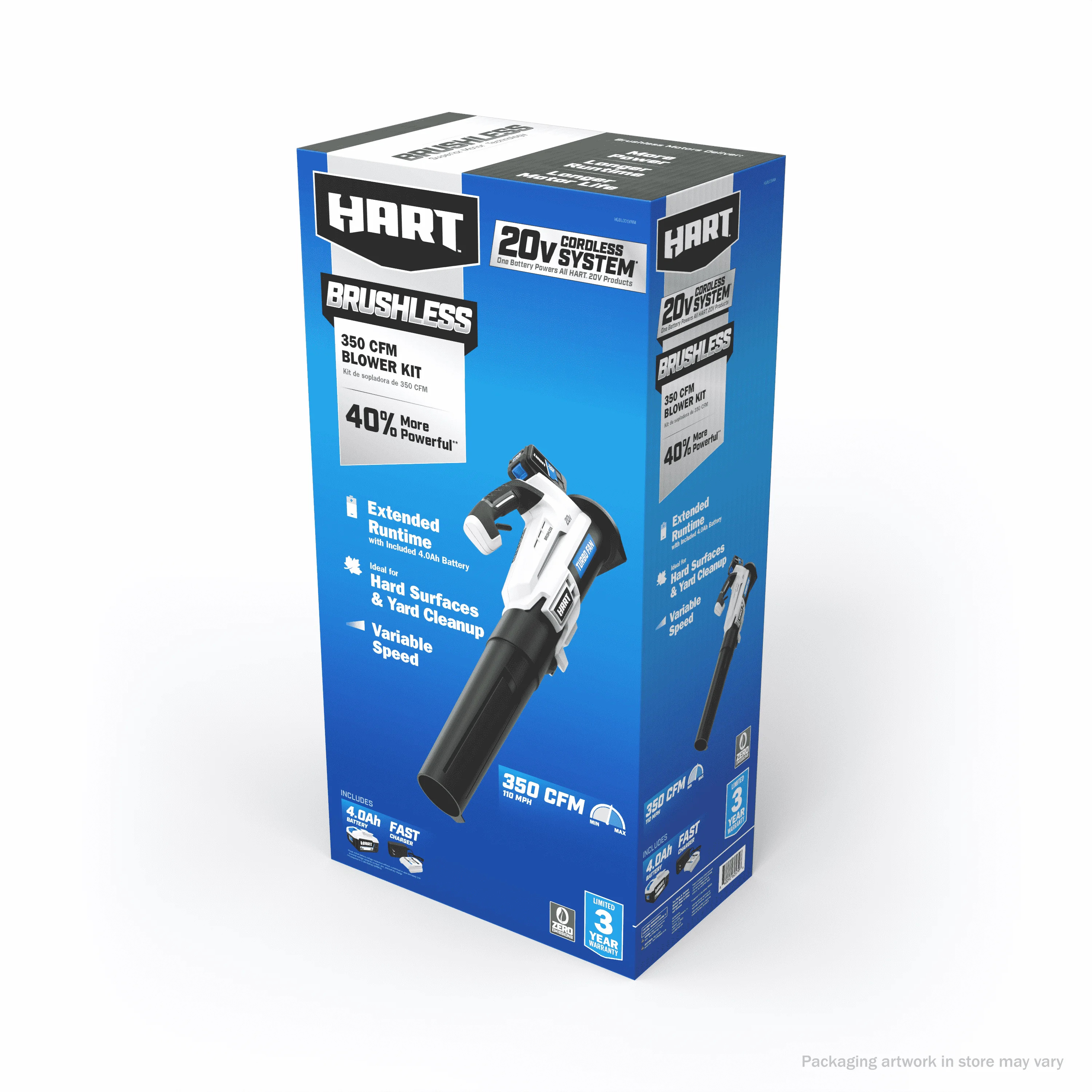 HART 20-Volt Brushless 110 mph at 350 CFM Turbo Fan Blower Kit, (1) 4.0Ah Lithium-Ion Battery