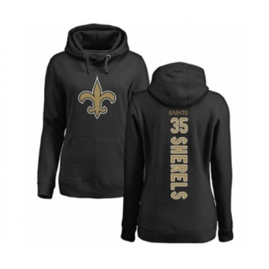 Football Women's New Orleans Saints #35 Marcus Sherels Black Backer Pullover Hoodie