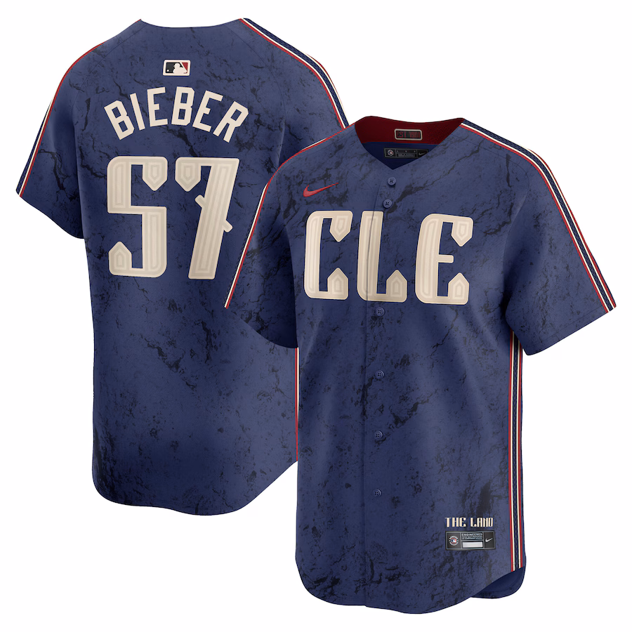 Men's Cleveland Guardians Shane Bieber Nike Navy City Connect Limited Player Jersey