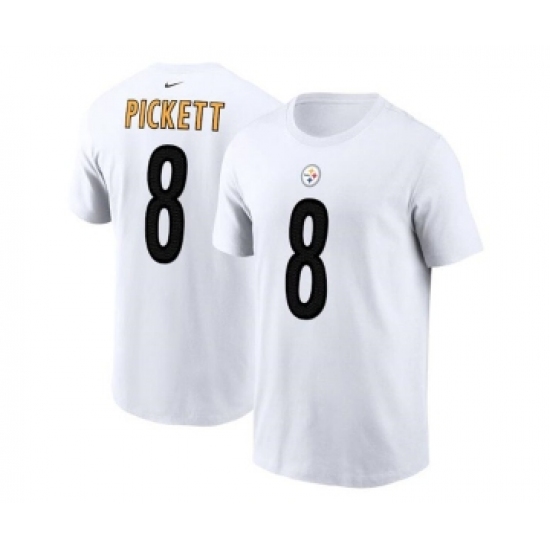 Men's Pittsburgh Steelers #8 Kenny Pickett 2022 White NFL Draft First Round Pick Player Name & Number T-Shirt