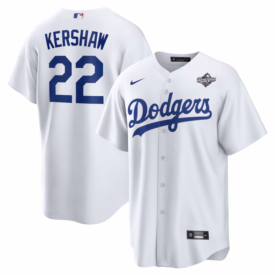 Men's Los Angeles Dodgers Clayton Kershaw Nike White 2025 World Series Home Replica Player Jersey