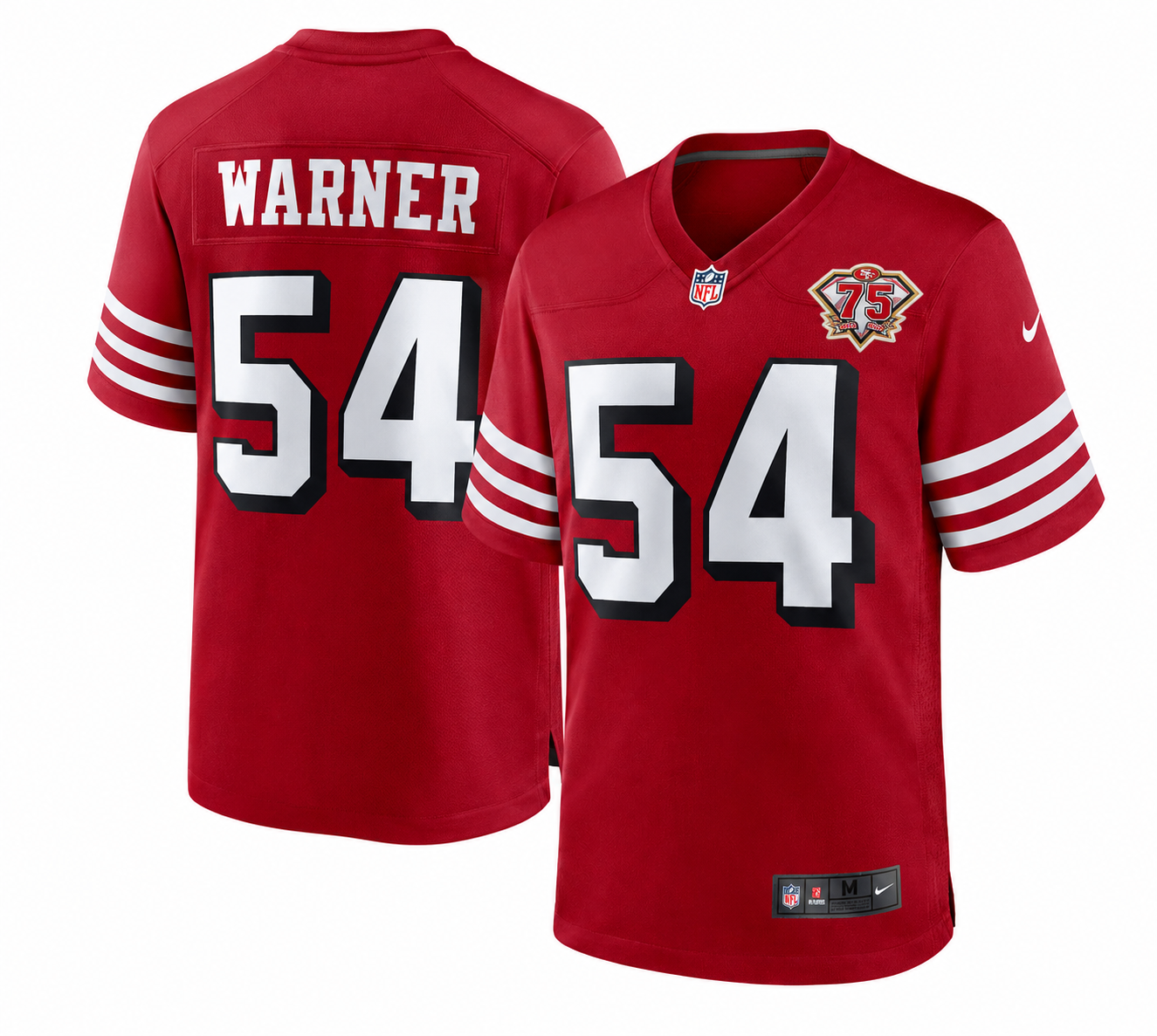 Men's San Francisco 49ers Fred Warner Nike Scarlet Team Vapor F.U.S.E. Stitched Limited Jersey (75th‑Anniversary Commemorative Badge)