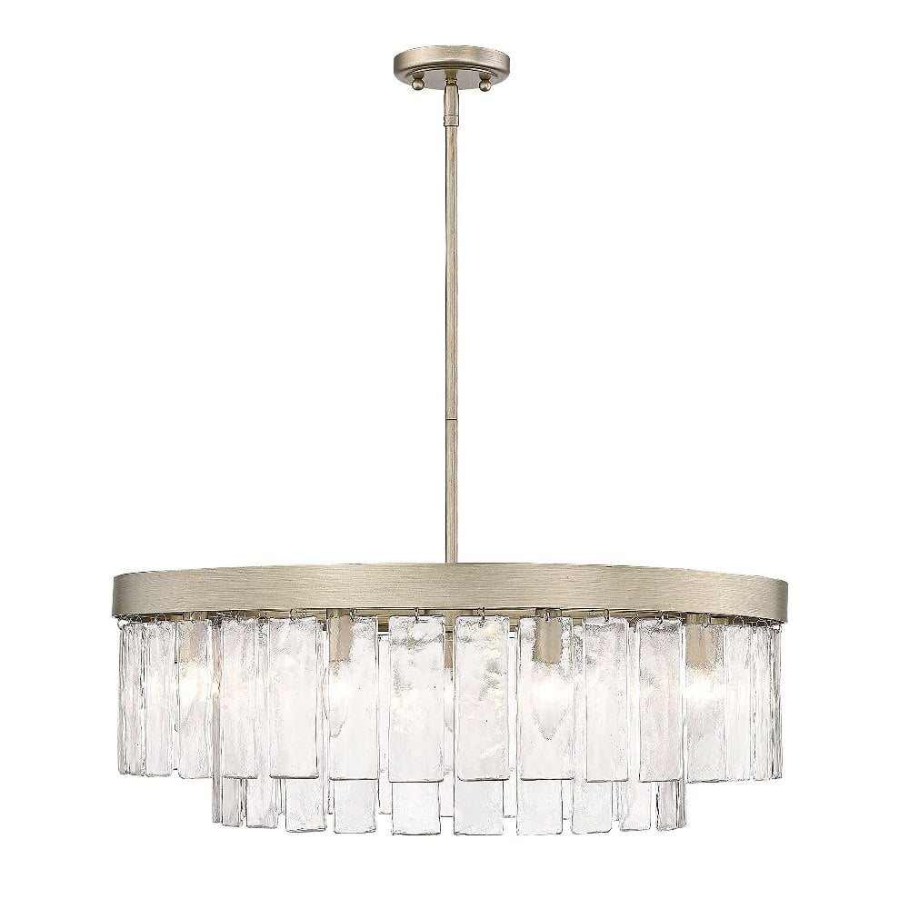 Ciara 9-Light Chandelier in White Gold with Hammered Water Glass