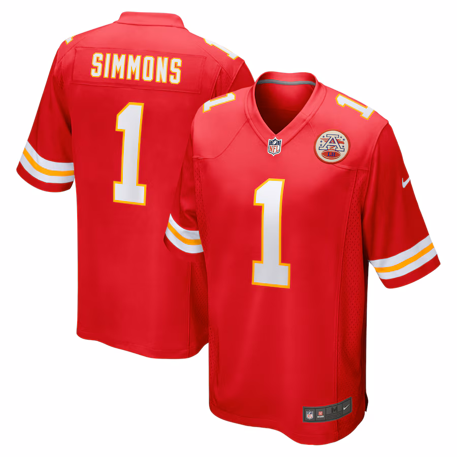 Men's Kansas City Chiefs Josh Simmons Nike Red 2025 NFL Draft First Round Pick Game Jersey