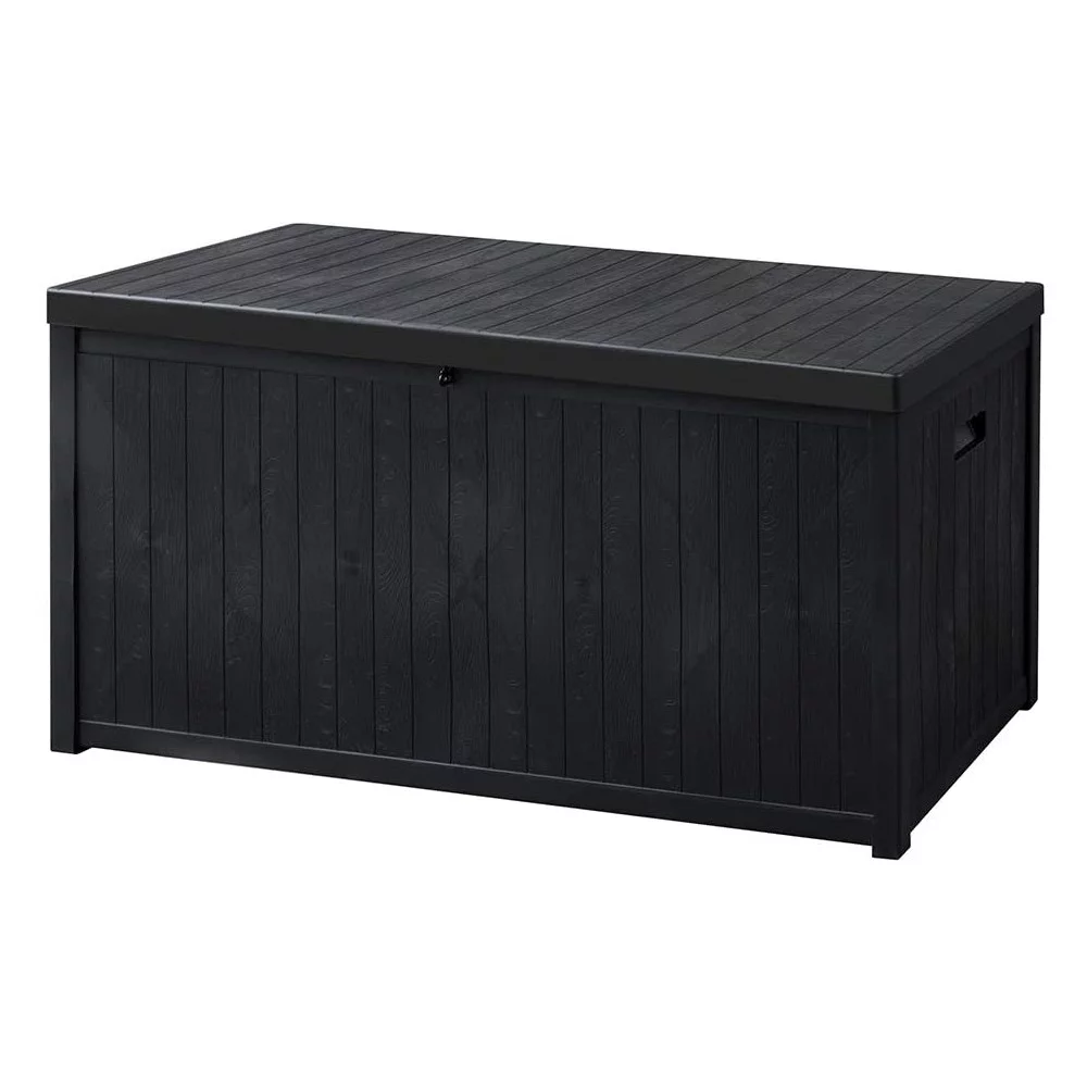 Superjoe 120 Gallon Outdoor Deck Storage Box, Patio Resin Storage Bin Outdoor Cushion Storage, Wooden-Like (Black) - Curated Treasures Market
