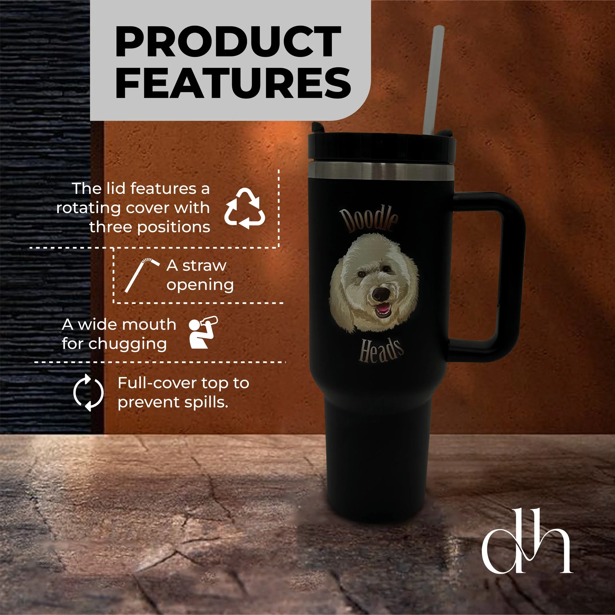 Stanley 40 Oz Doodle Heads Cup, Stainless Steel Vacuum Insulated Tumbler with Lid & Straw Travel Mug - Curated Treasures Market