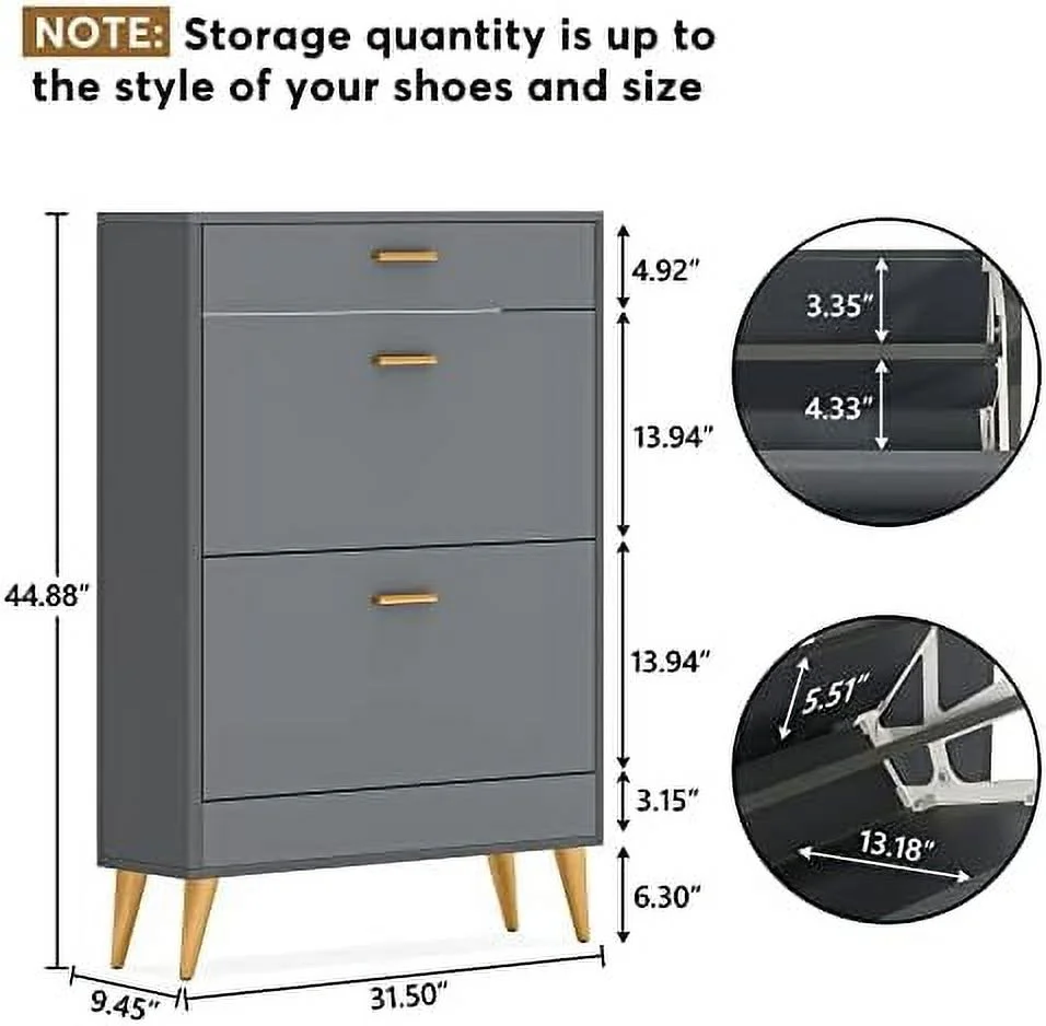 JYHOME Shoe Cabinet  White Shoe  Cabinet with 2 Flip Doors and Drawer  Modern Narrow Shoe Organizer Rack for Entryway  Closet (Wood + White) - Curated Treasures Market