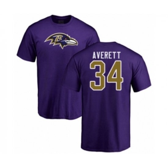 Football Baltimore Ravens #34 Anthony Averett Purple Name & Number Logo T-Shirt